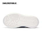 Blue Embroidered Fabric Smile Toe Platform Sneakers, Unisex Low Top Lace Up Shoes - view 8