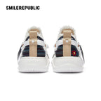 Navy Floral Embroidered Smile Toe Platform Sneakers, Unisex Lace Up Shoes - view 7