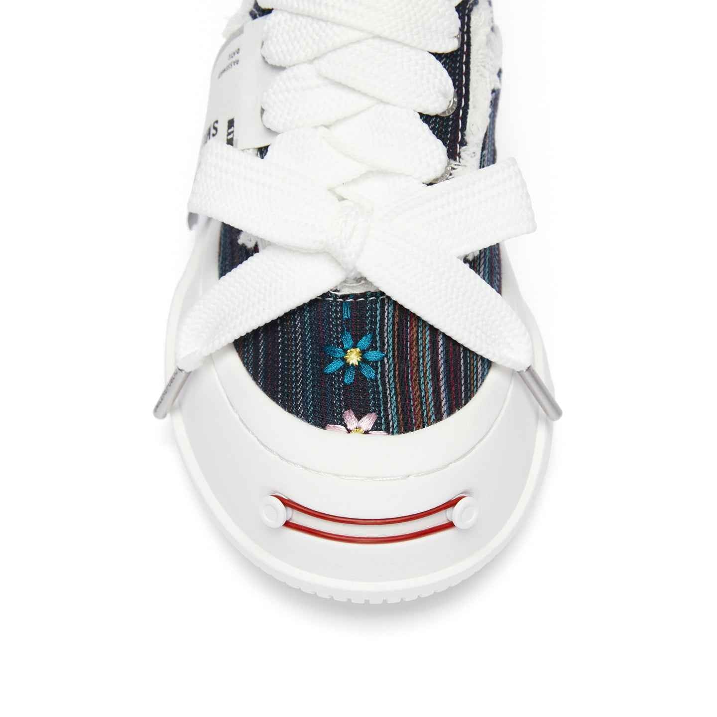 Navy Floral Embroidered Smile Toe Platform Sneakers, Unisex Lace Up Shoes