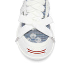Blue Embroidered Fabric Smile Toe Platform Sneakers, Unisex Low Top Lace Up Shoes