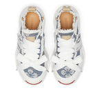 Blue Embroidered Fabric Smile Toe Platform Sneakers, Unisex Low Top Lace Up Shoes - view 6