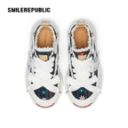 Navy Floral Embroidered Smile Toe Platform Sneakers, Unisex Lace Up Shoes - view 6