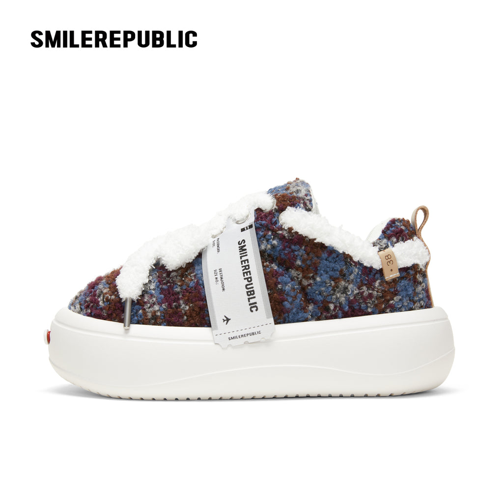 Multicolor Fair Isle-Inspired Fleece Platform Sneakers with Interchangeable Smile Toe