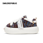 Multicolor Fair Isle-Inspired Fleece Platform Sneakers with Interchangeable Smile Toe