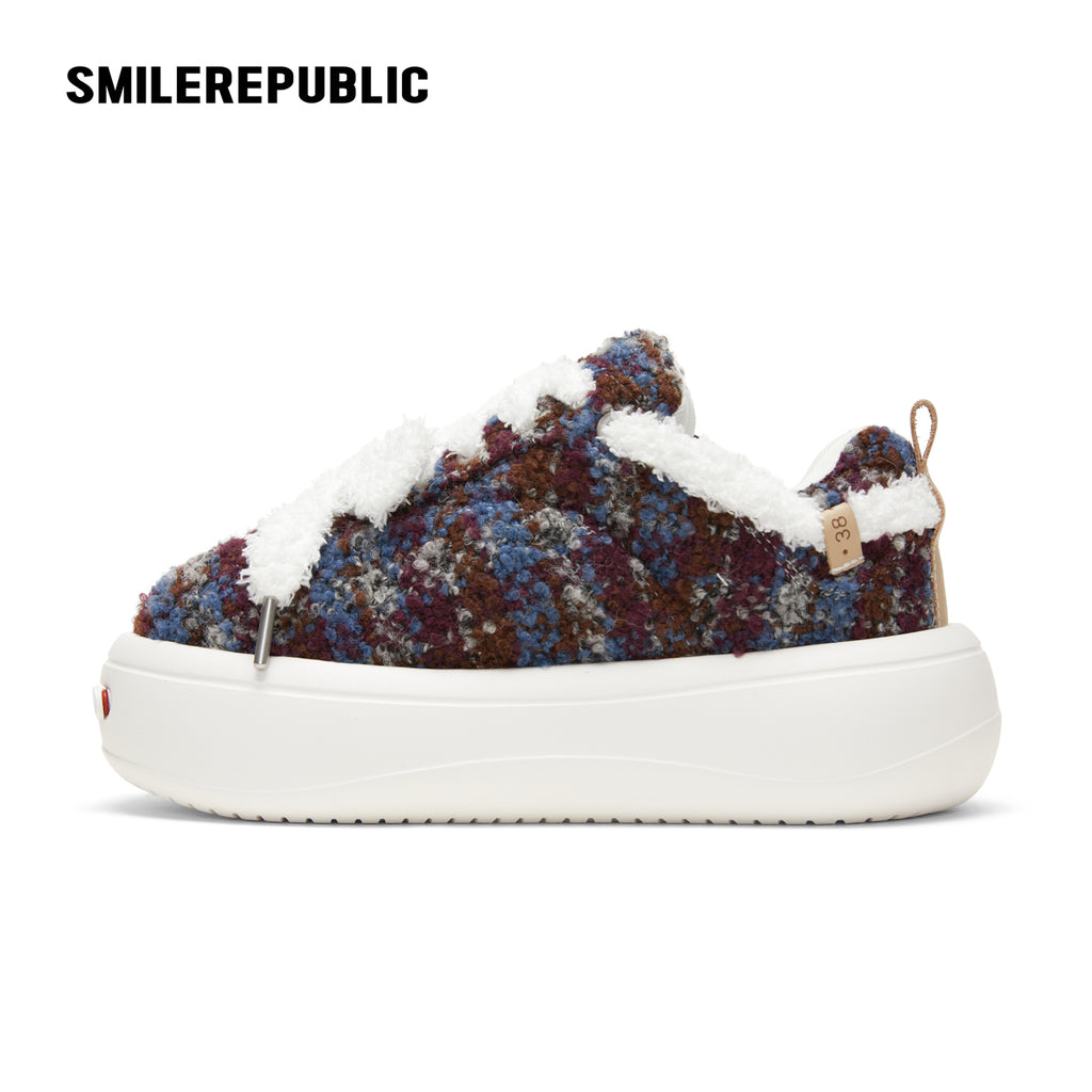 Multicolor Fair Isle-Inspired Fleece Platform Sneakers with Interchangeable Smile Toe