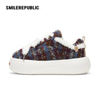 Multicolor Fair Isle-Inspired Fleece Platform Sneakers with Interchangeable Smile Toe