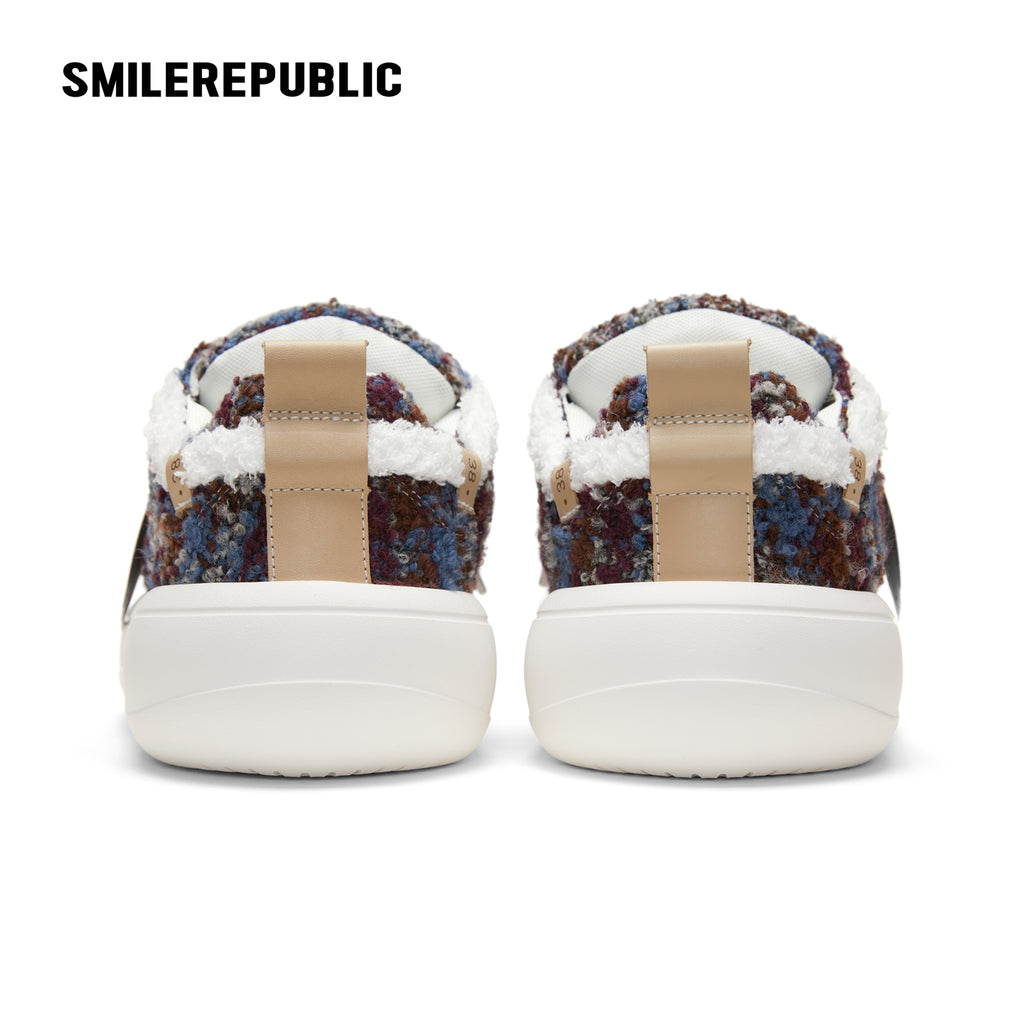 Multicolor Fair Isle-Inspired Fleece Platform Sneakers with Interchangeable Smile Toe