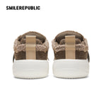 Brown Tweed Platform Sneakers with Interchangeable Laces, Unisex Low Top Shoes