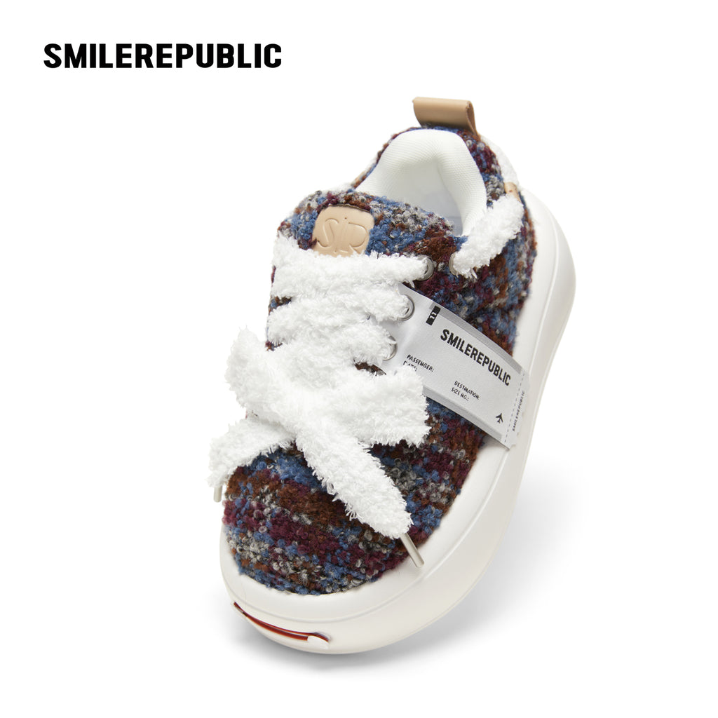 Multicolor Fair Isle-Inspired Fleece Platform Sneakers with Interchangeable Smile Toe