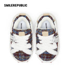 Multicolor Fair Isle-Inspired Fleece Platform Sneakers with Interchangeable Smile Toe