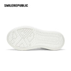 Cream Heart Patch Frayed Low Top Platform Sneakers for Women, Lace Up Smile Toe Casual Shoes