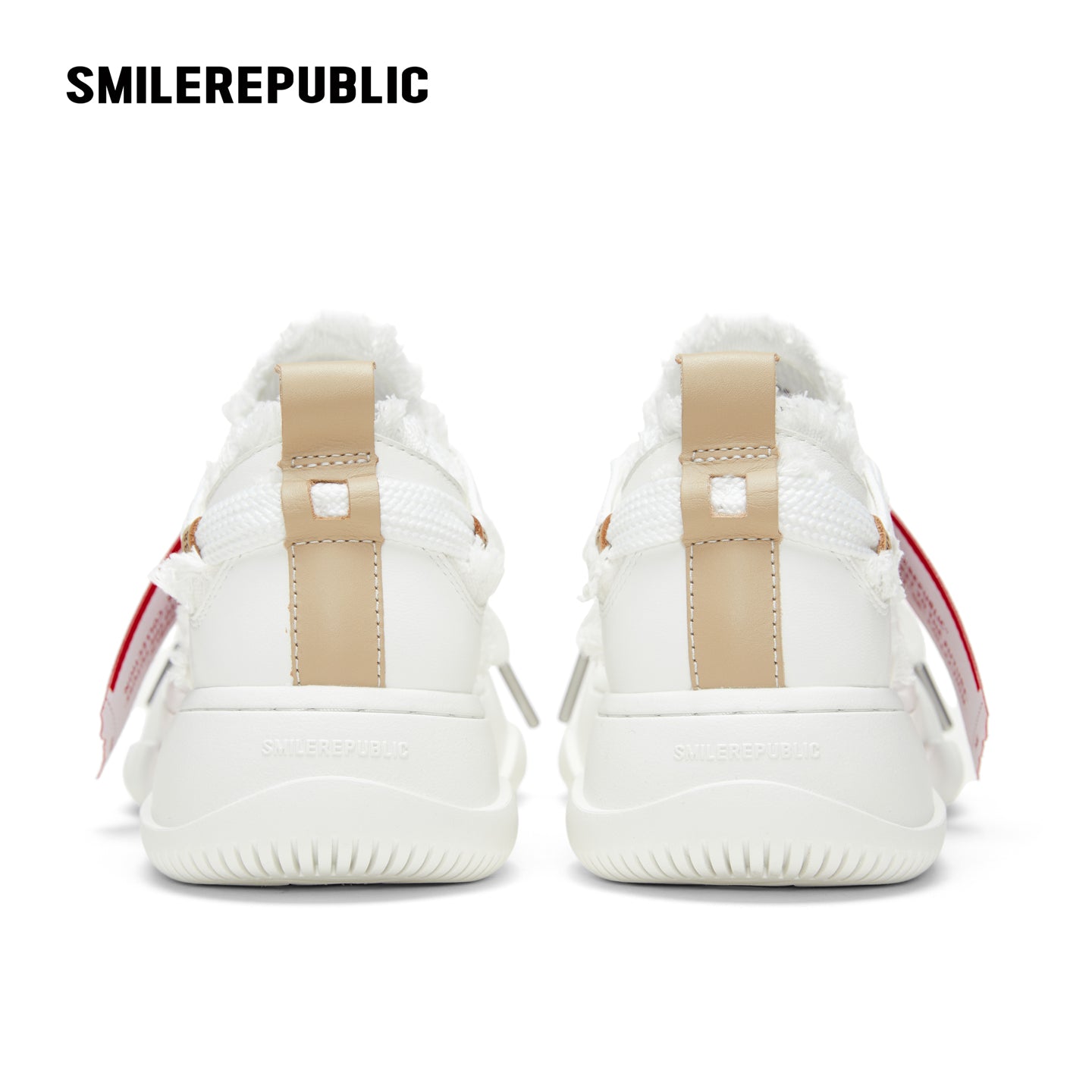 Cream Heart Patch Frayed Low Top Platform Sneakers, Unisex Lace Up Shoes