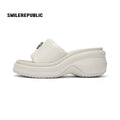 Off White Silver Tone 3D Logo Platform Wedge Slide Sandals, Open Toe