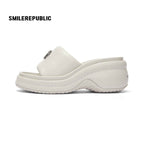 Off White Silver Tone 3D Logo Platform Wedge Slide Sandals, Open Toe