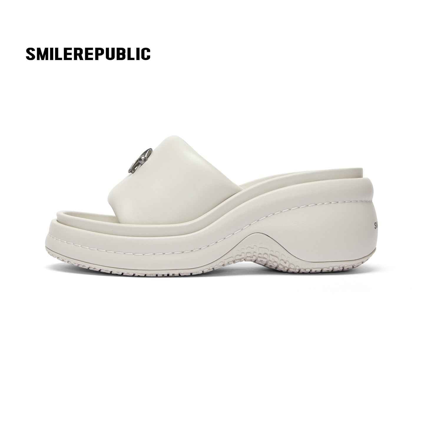 Off White Silver Tone 3D Logo Platform Wedge Slide Sandals, Open Toe