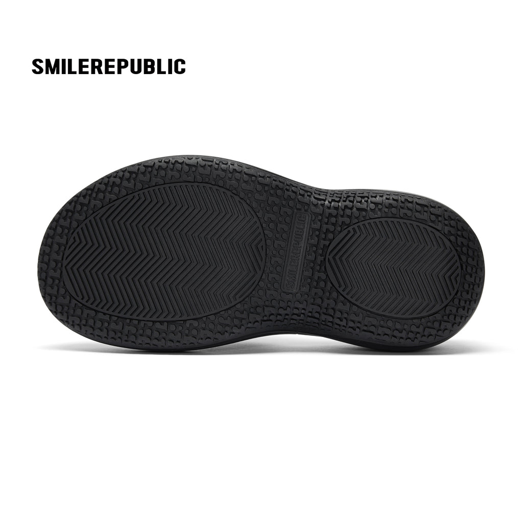 Black 3D Logo Wide Strap Chunky Platform Slide Sandals, Open Toe
