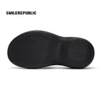 Black 3D Logo Wide Strap Chunky Platform Slide Sandals, Open Toe