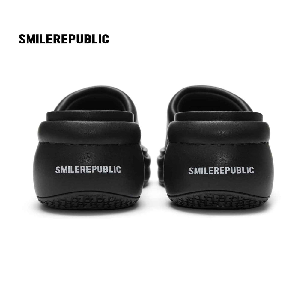 Black 3D Logo Wide Strap Chunky Platform Slide Sandals, Open Toe