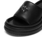 Black 3D Logo Wide Strap Chunky Platform Slide Sandals, Open Toe