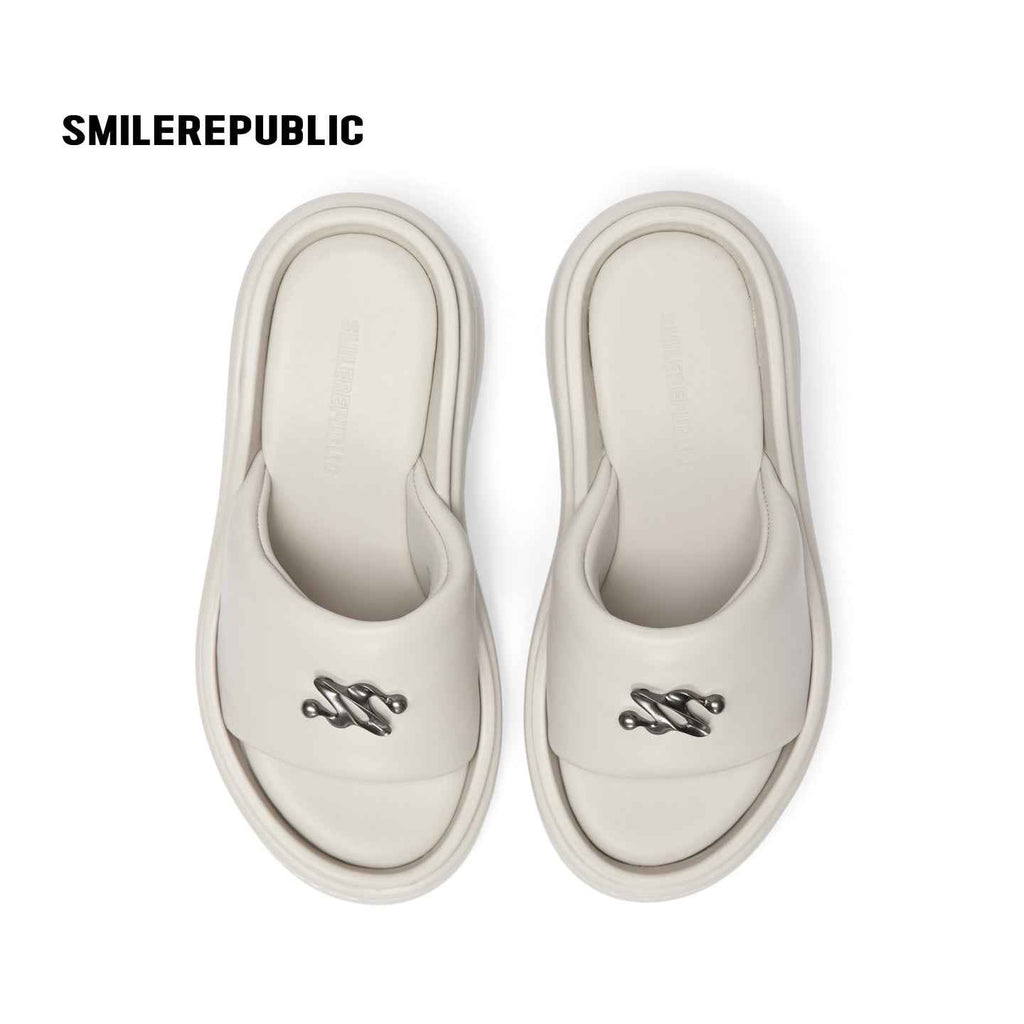 Off White Silver Tone 3D Logo Platform Wedge Slide Sandals, Open Toe