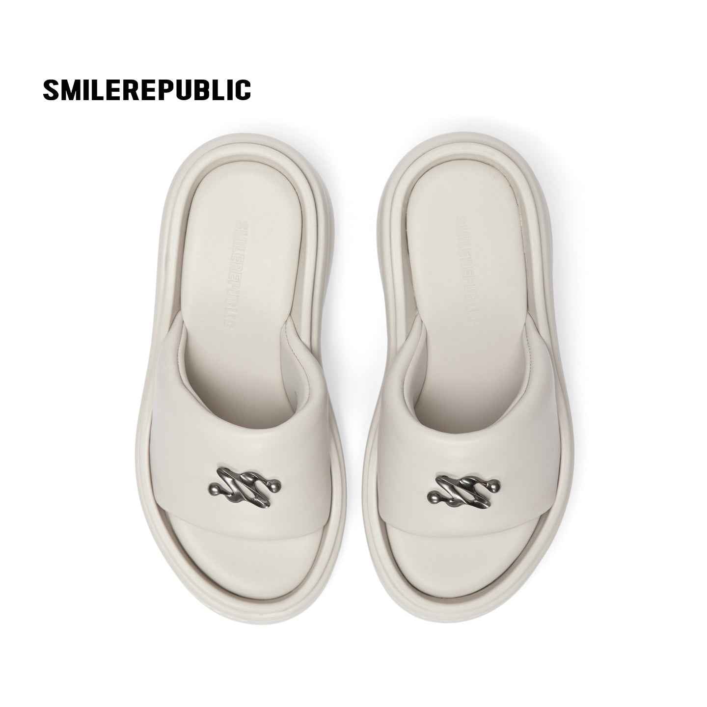 Off White Silver Tone 3D Logo Platform Wedge Slide Sandals, Open Toe