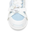 Women's Light Blue Frayed Canvas Smile Toe Platform Sneakers
