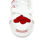 Cream Heart Patch Frayed Low Top Platform Sneakers for Women, Lace Up Smile Toe Casual Shoes