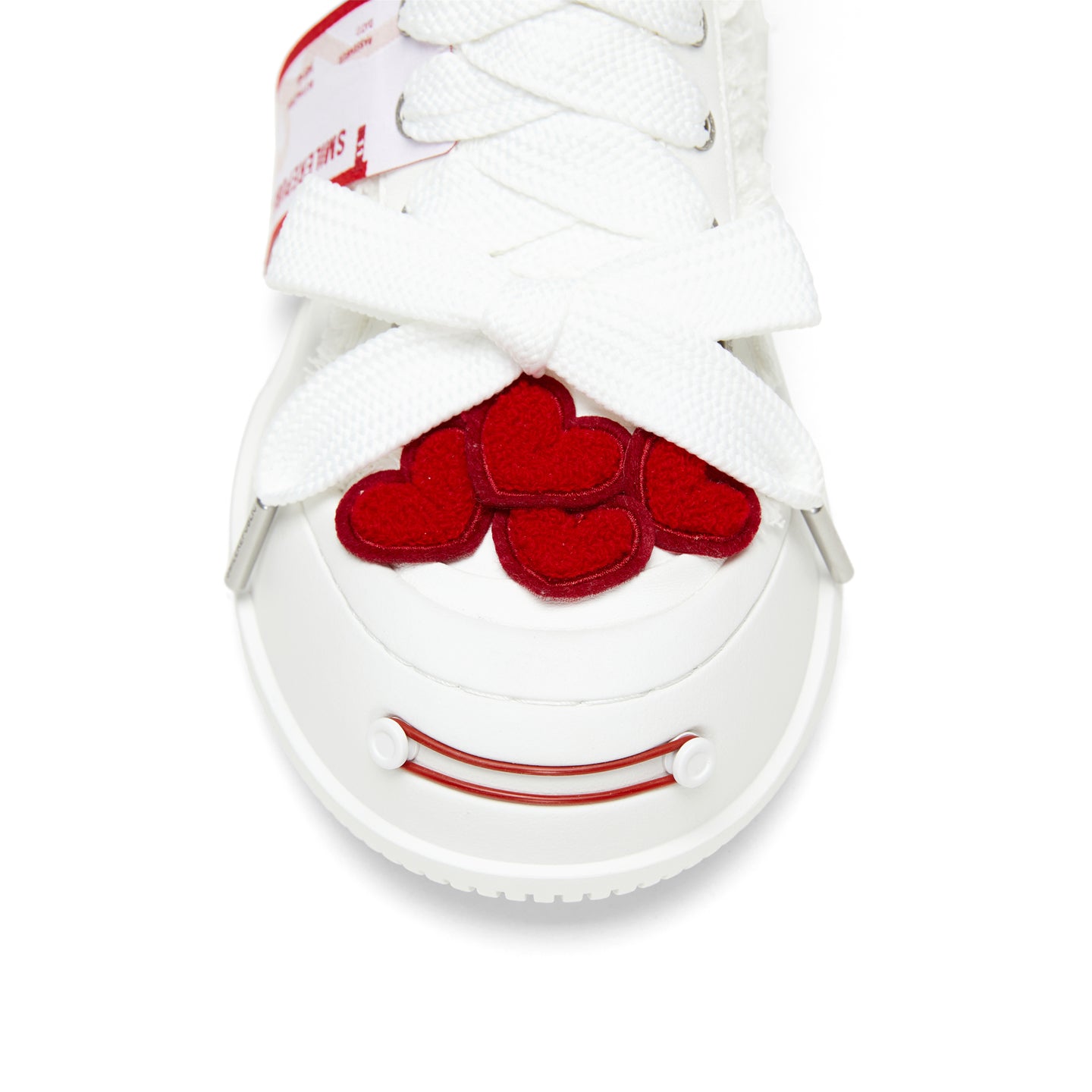 Cream Heart Patch Frayed Low Top Platform Sneakers, Unisex Lace Up Shoes