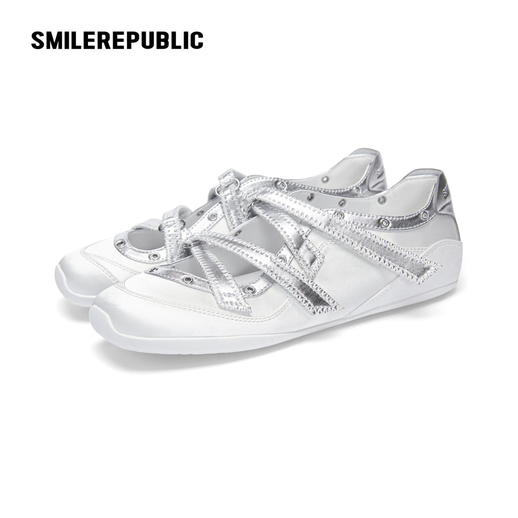 Off-White Ballet-Inspired Low Top Sneakers with Silver Cross Straps