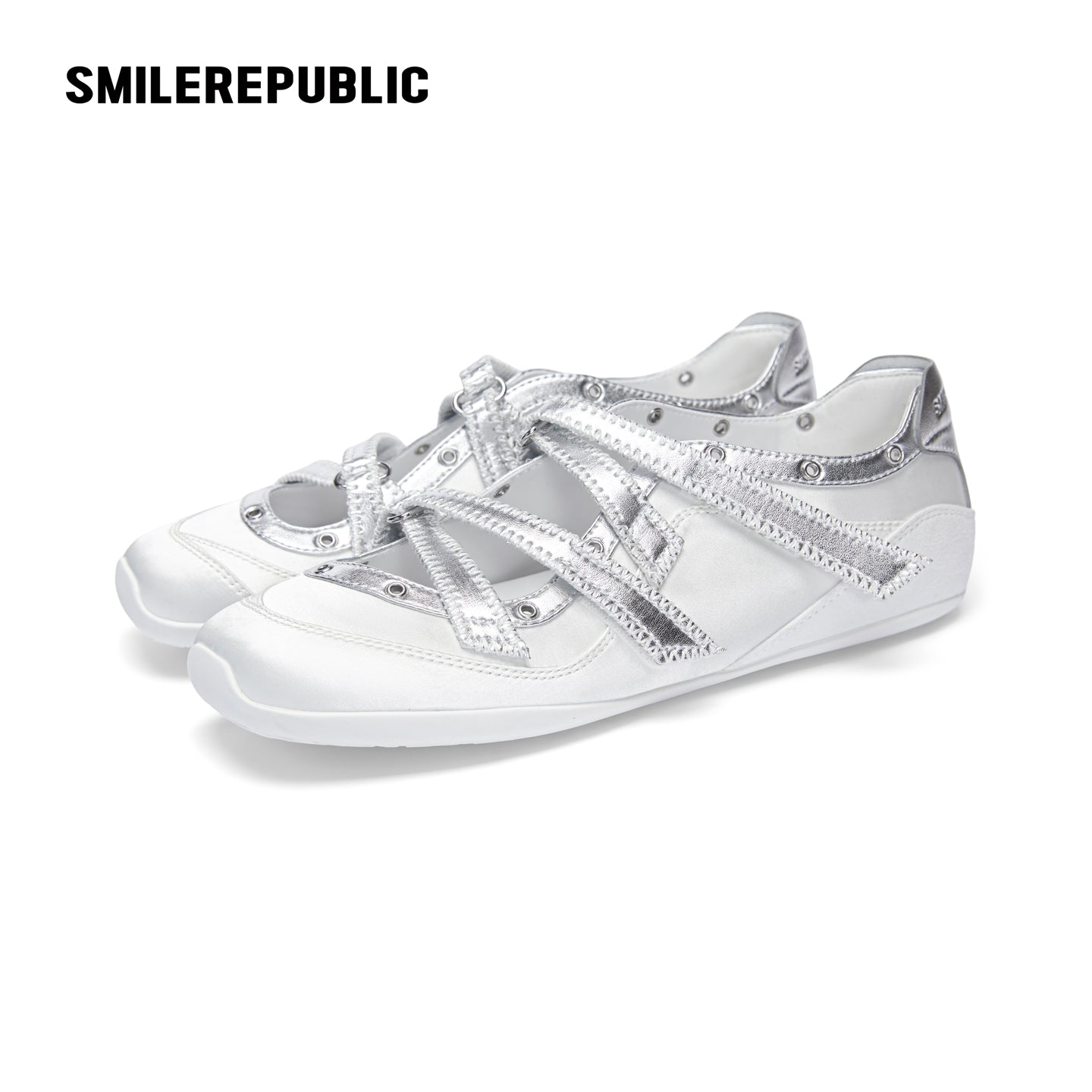 Off-White Ballet-Inspired Low Top Sneakers with Silver Cross Straps