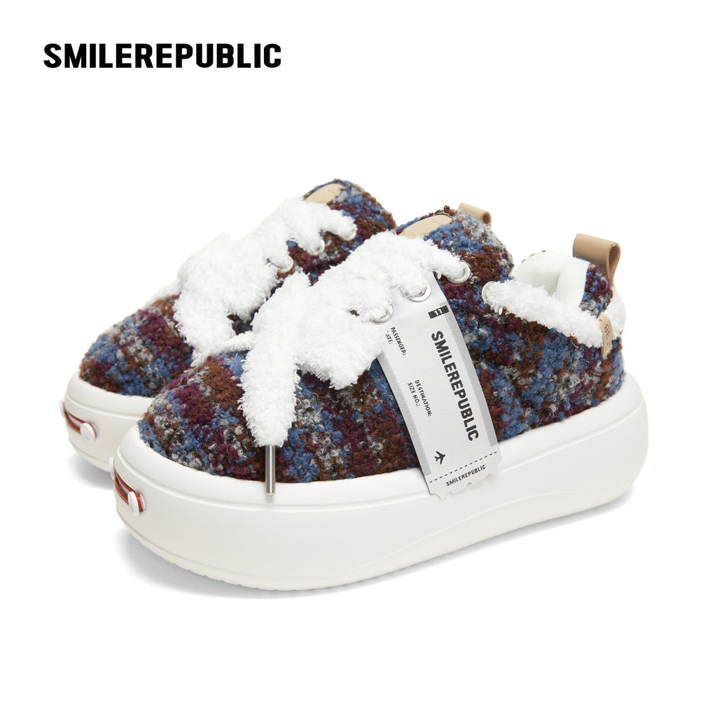 Multicolor Fair Isle-Inspired Fleece Platform Sneakers with Interchangeable Smile Toe