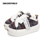 Multicolor Fair Isle-Inspired Fleece Platform Sneakers with Interchangeable Smile Toe