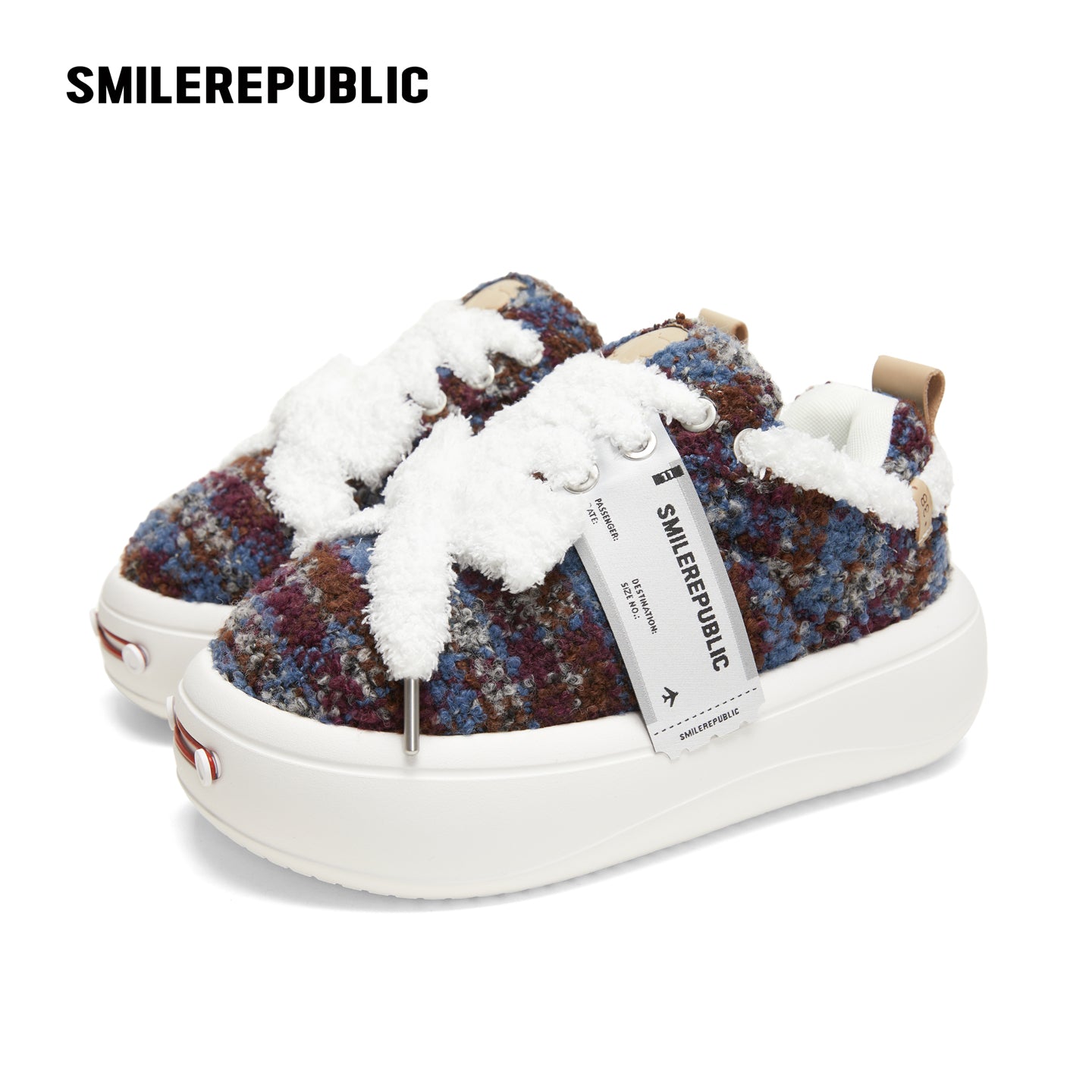 Multicolor Fair Isle-Inspired Fleece Platform Sneakers with Interchangeable Smile Toe