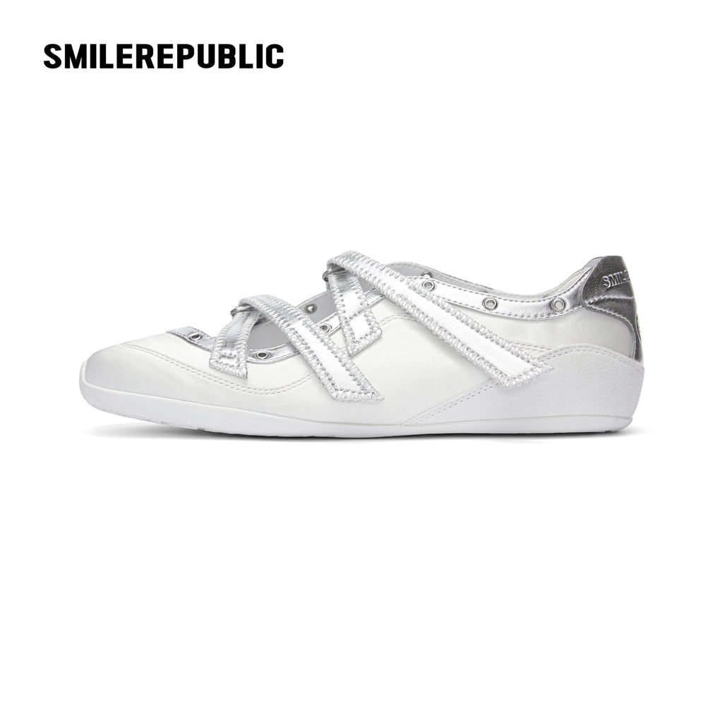 Off-White Ballet-Inspired Low Top Sneakers with Silver Cross Straps