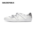 Off-White Ballet-Inspired Low Top Sneakers with Silver Cross Straps