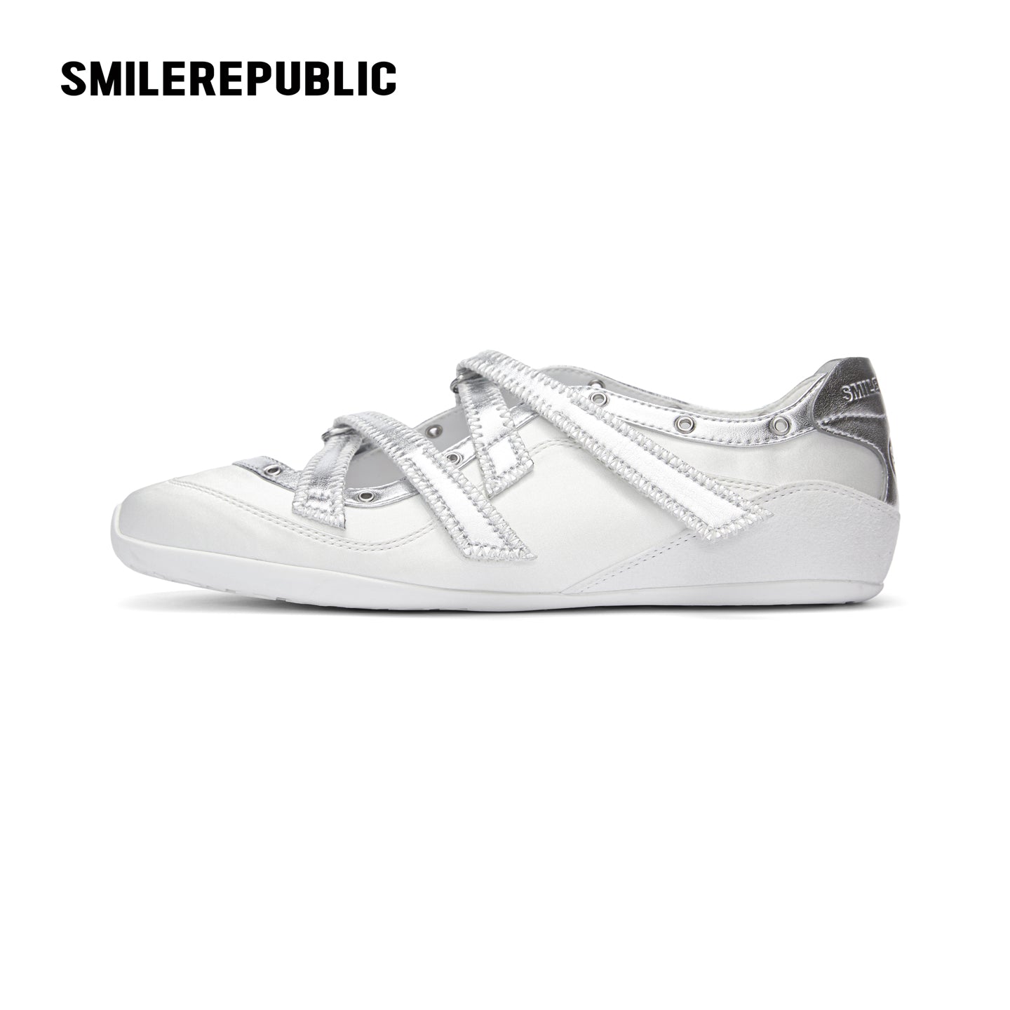 Off-White Ballet-Inspired Low Top Sneakers with Silver Cross Straps