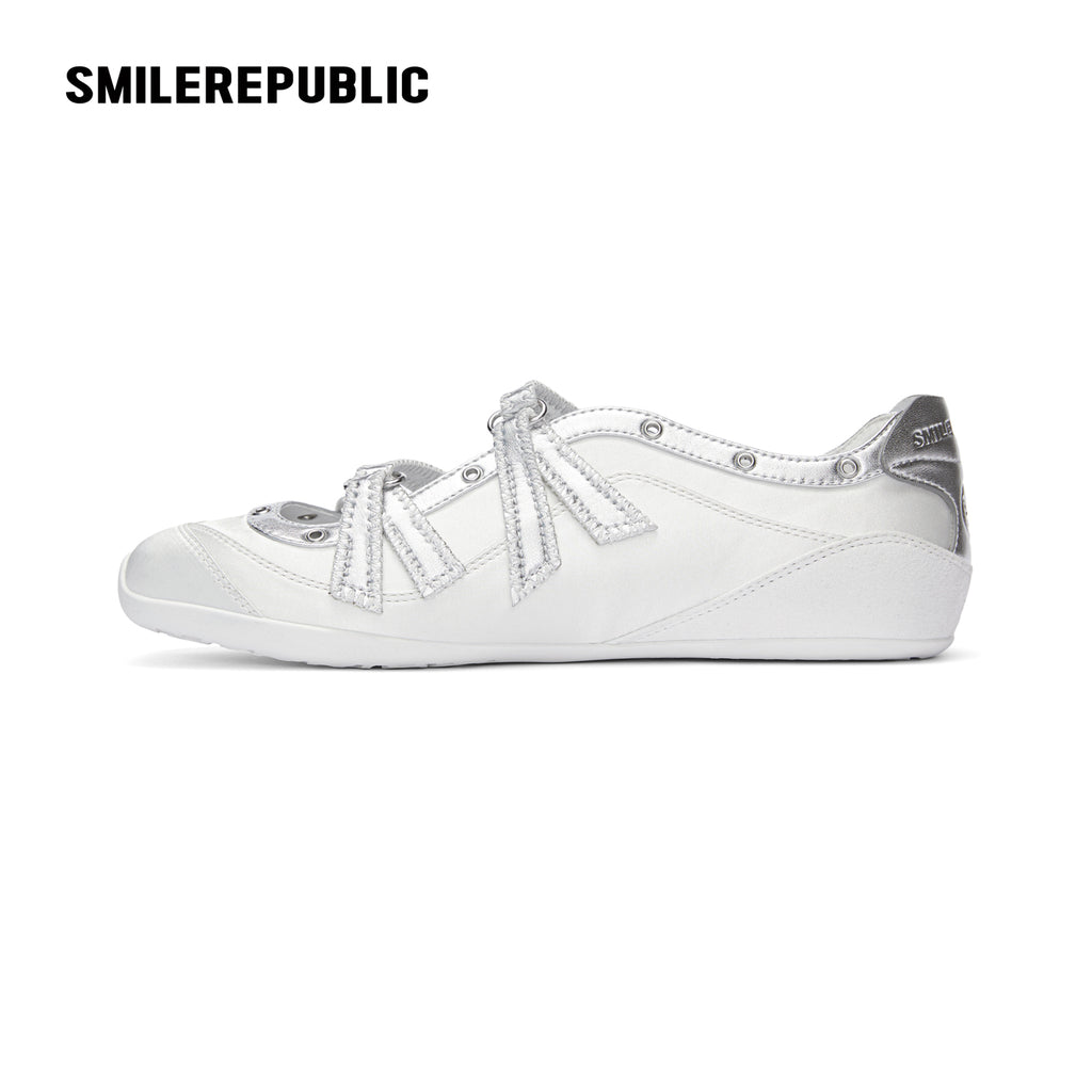 Off-White Ballet-Inspired Low Top Sneakers with Silver Cross Straps