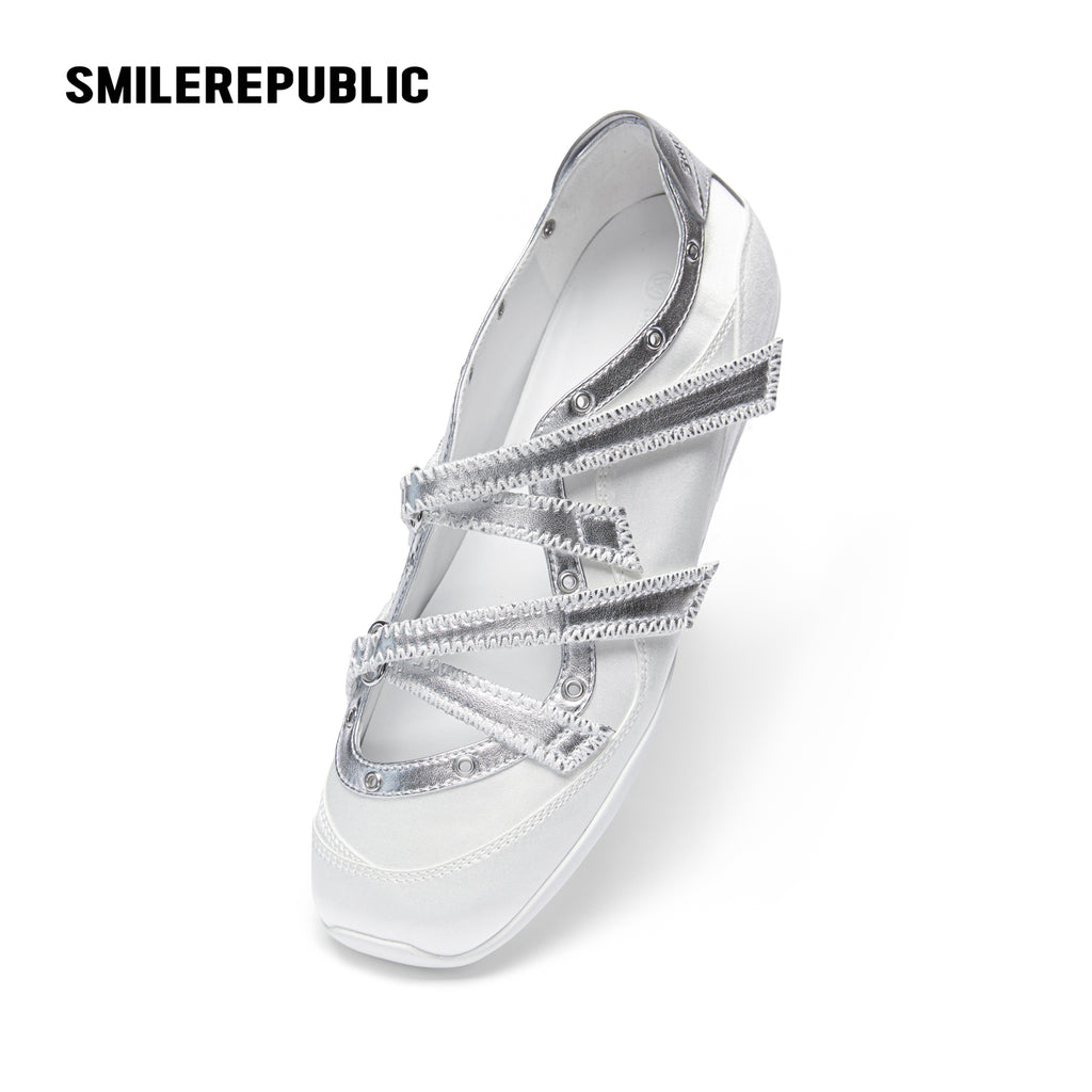 Off-White Ballet-Inspired Low Top Sneakers with Silver Cross Straps