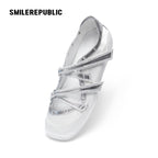Off-White Ballet-Inspired Low Top Sneakers with Silver Cross Straps