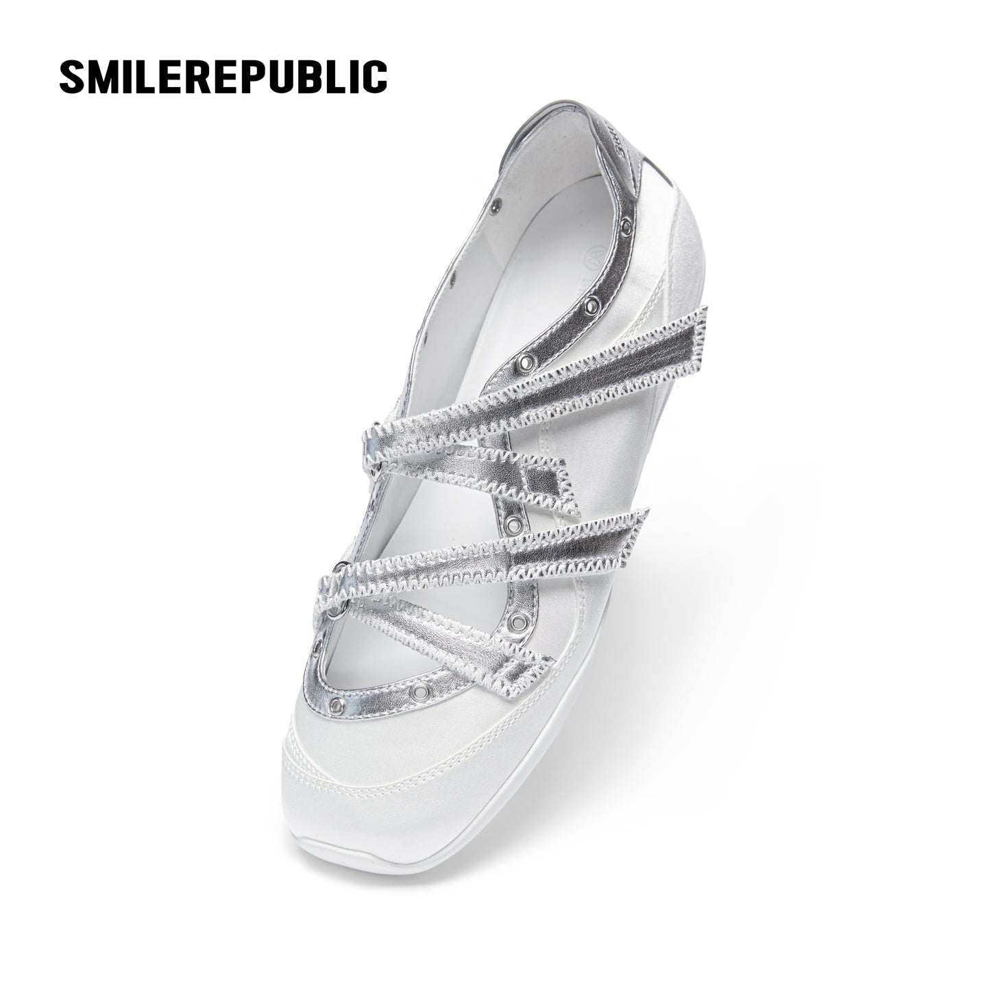 Off-White Ballet-Inspired Low Top Sneakers with Silver Cross Straps