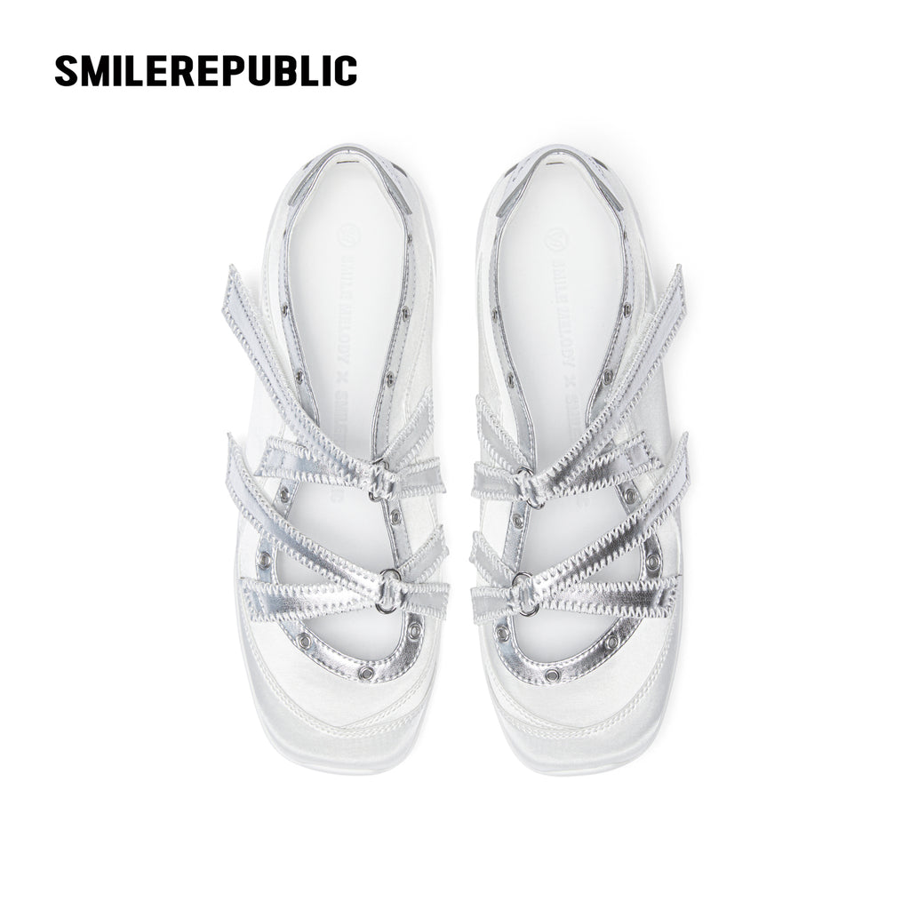 Off-White Ballet-Inspired Low Top Sneakers with Silver Cross Straps