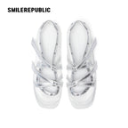 Off-White Ballet-Inspired Low Top Sneakers with Silver Cross Straps