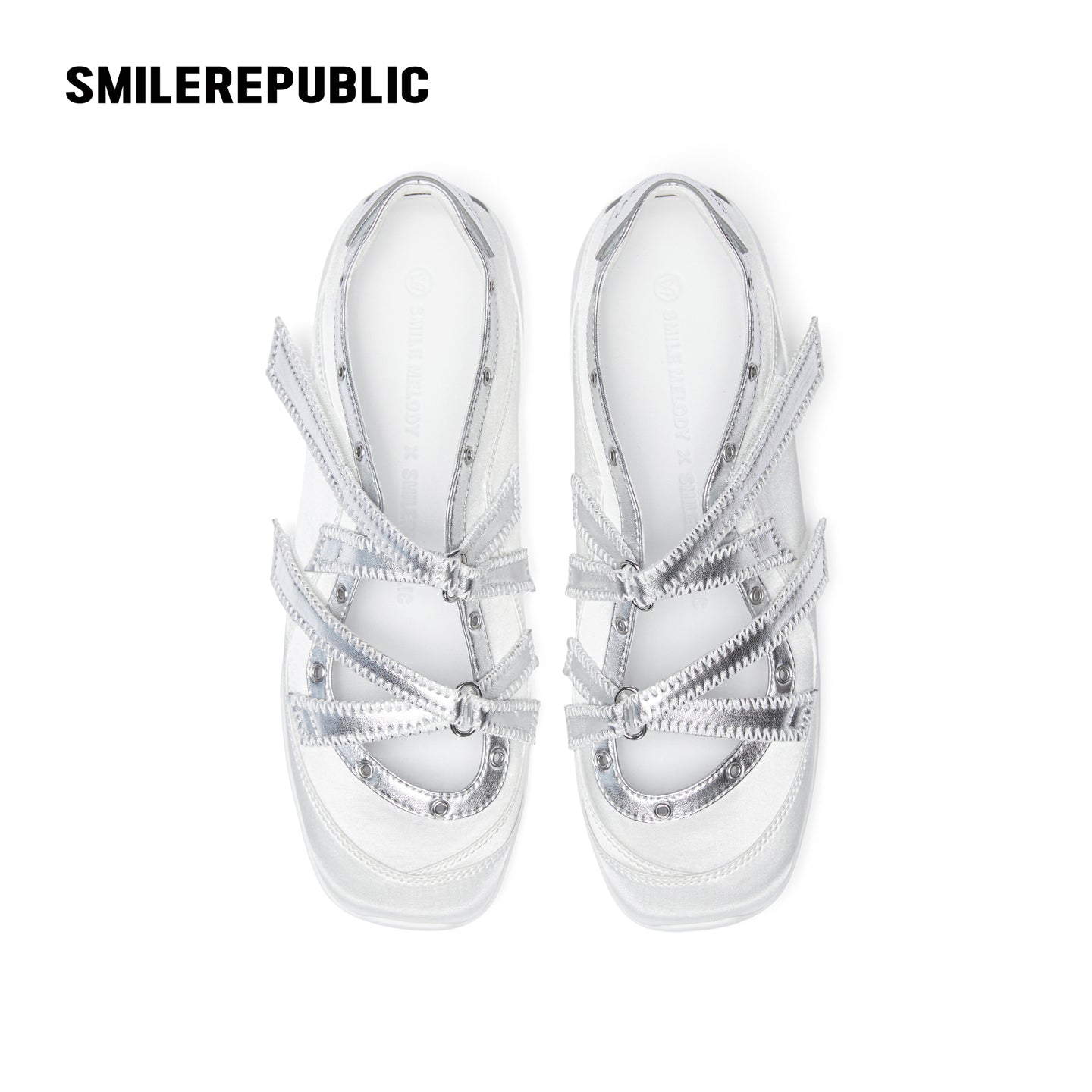 Off-White Ballet-Inspired Low Top Sneakers with Silver Cross Straps
