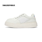White Cartoon Monster Patch Chunky Sneakers, Unisex Lace Up Shoes