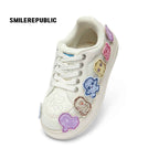 White Cartoon Monster Patch Chunky Sneakers, Unisex Lace Up Shoes