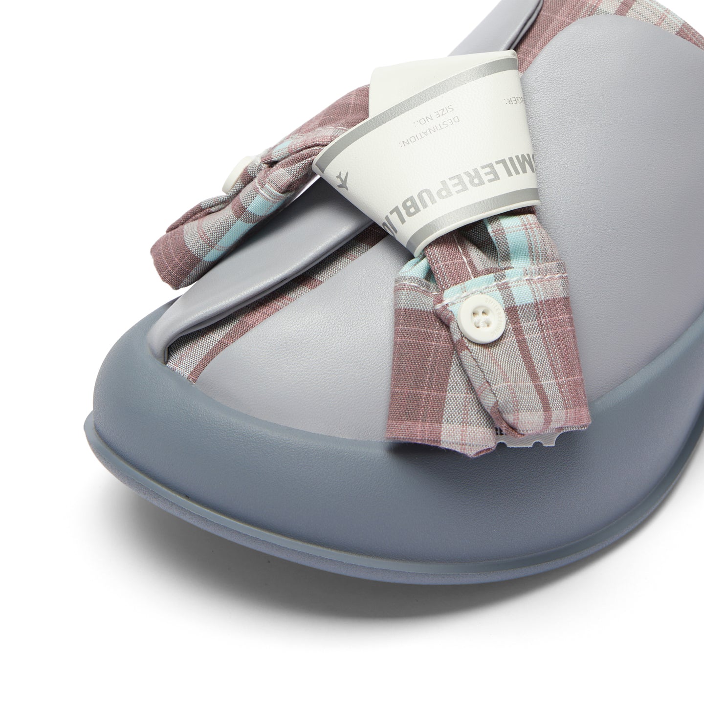 Gray Plaid Bow Platform Slides, Slip On Open Back Sandal Mules