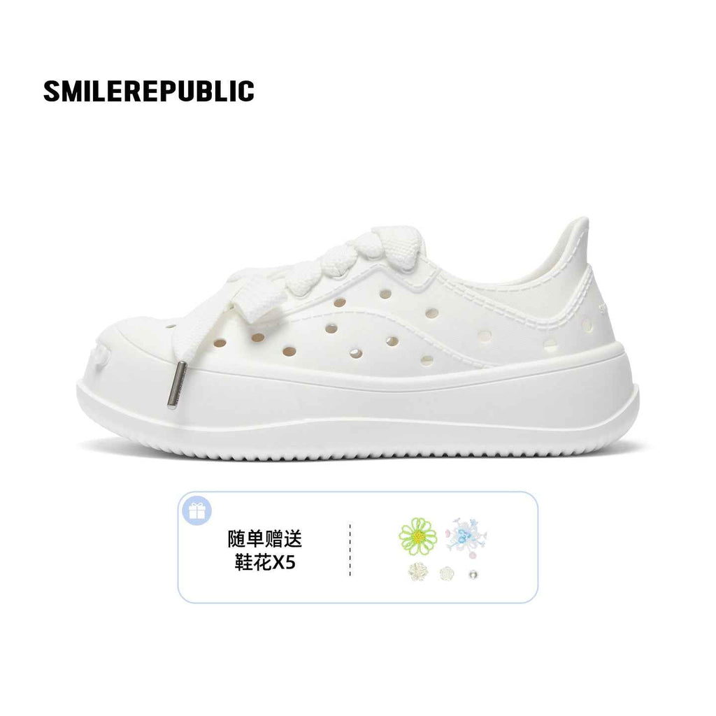 White Smile Toe DIY Charm Platform Clog Sneakers, Unisex Low Top Lace Up Shoes
