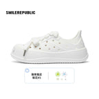 White Smile Toe DIY Charm Platform Clog Sneakers, Unisex Low Top Lace Up Shoes