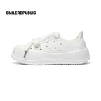 White Smile Toe DIY Charm Platform Clog Sneakers, Unisex Low Top Lace Up Shoes
