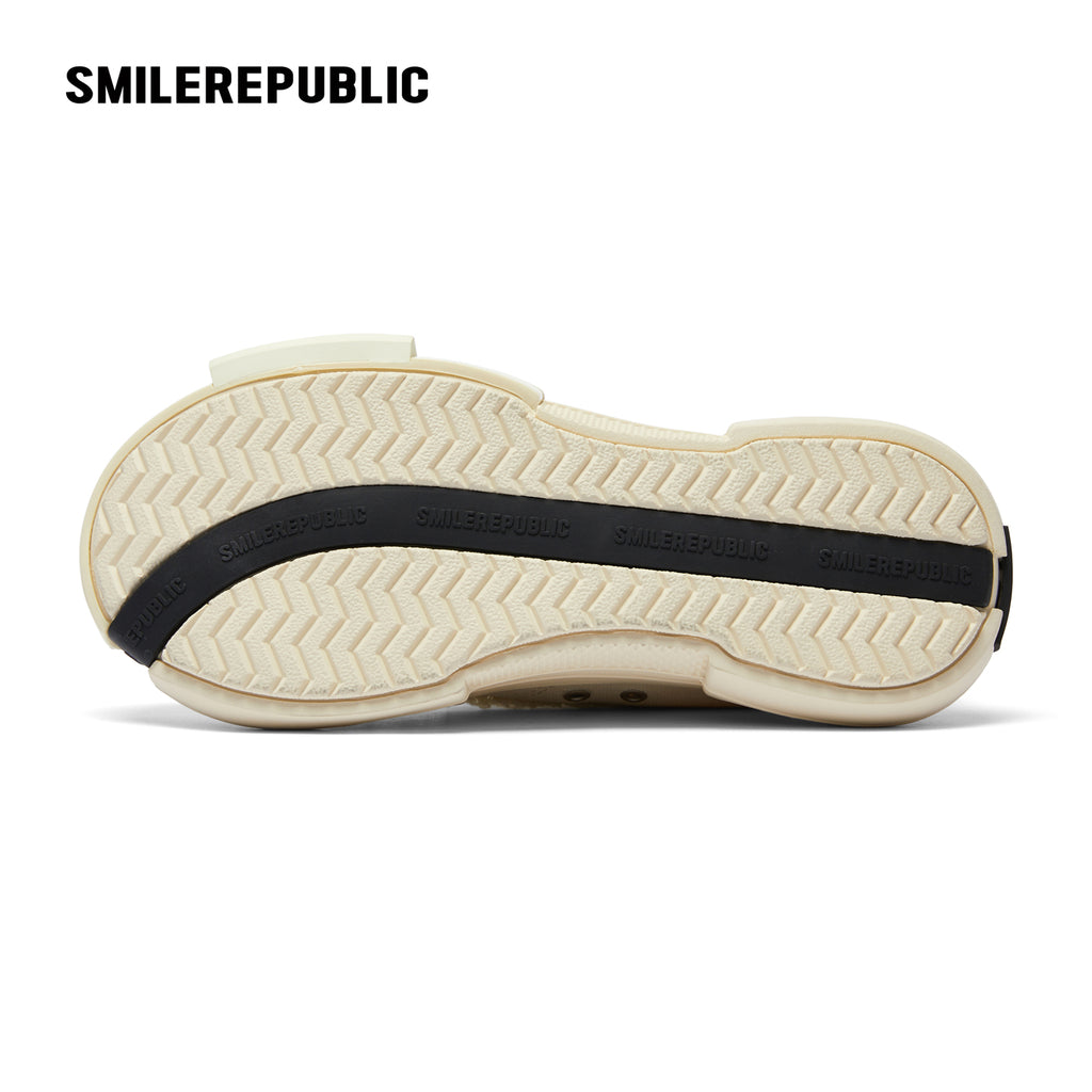 White Frayed Canvas Backless Platform Sneakers with Cream Sole